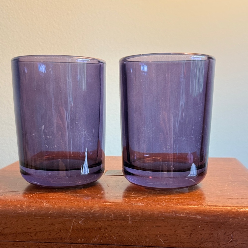 EUC set of 2 purple glass small candle holders